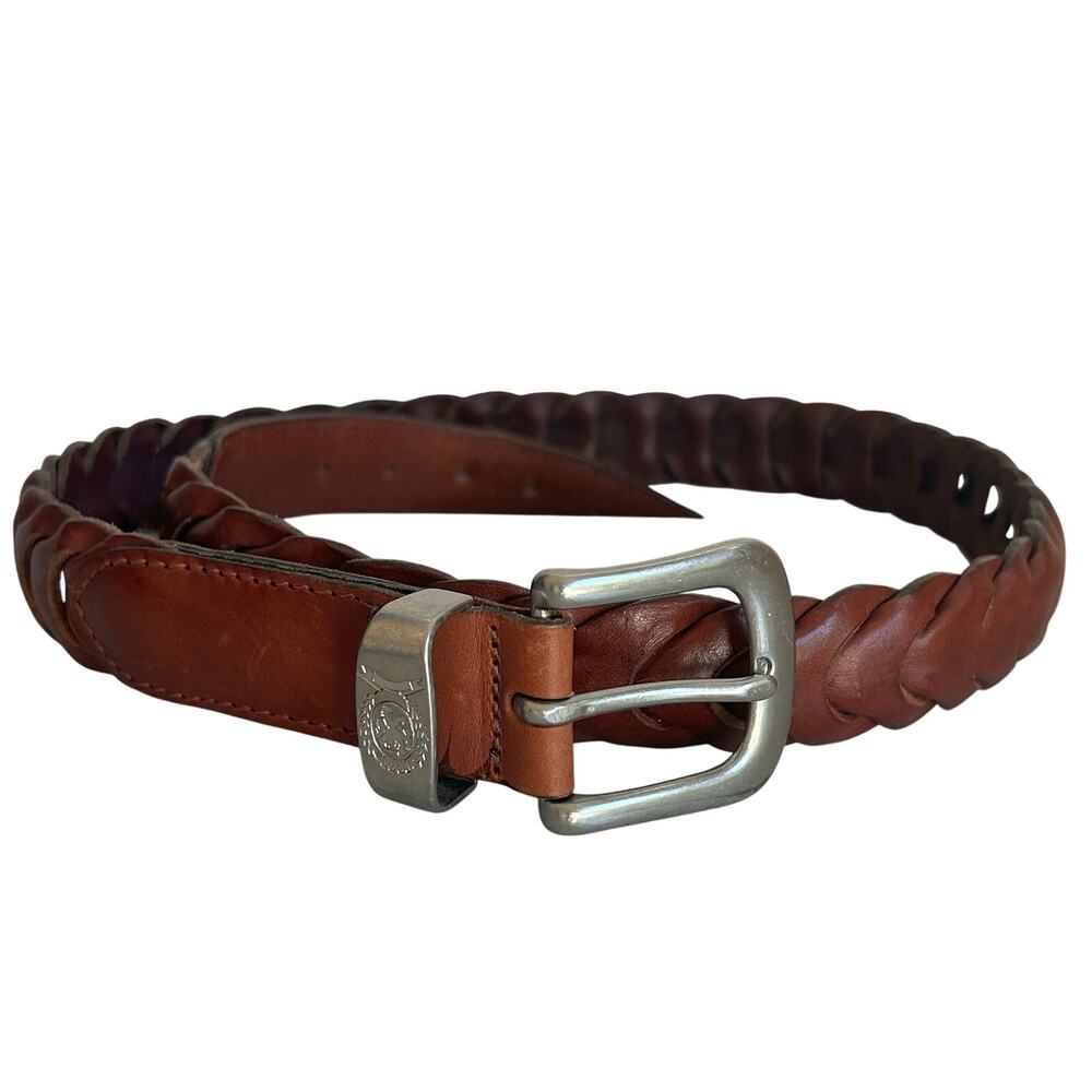 Vintage Brown Braided Leather Belt Made in Turkey coastal preppy casual Size 36